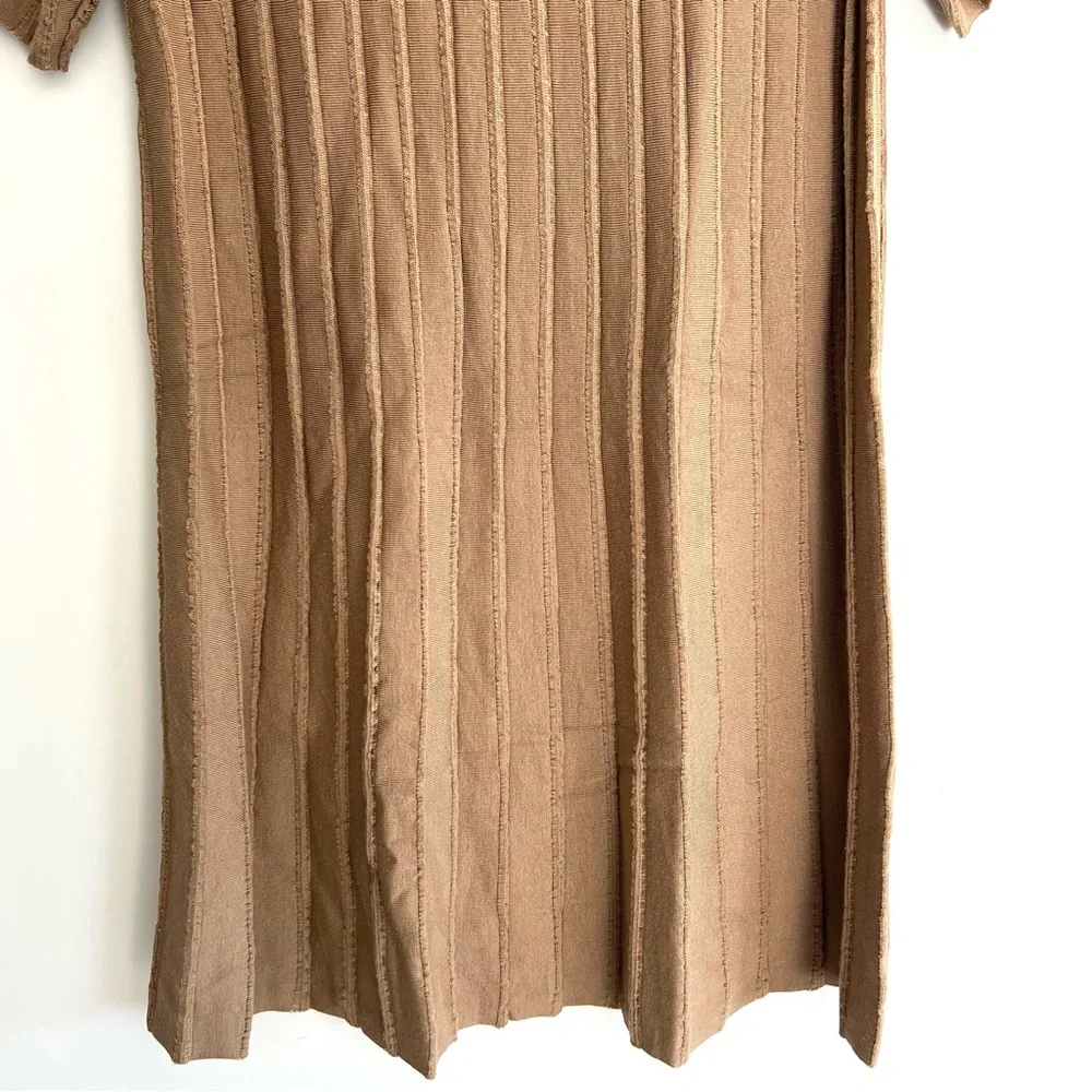 COS Beige Tan / Beige Scallop Pleated Knit Wool Blend Turtleneck Boho Dress Sz S - Picture 4 of 16